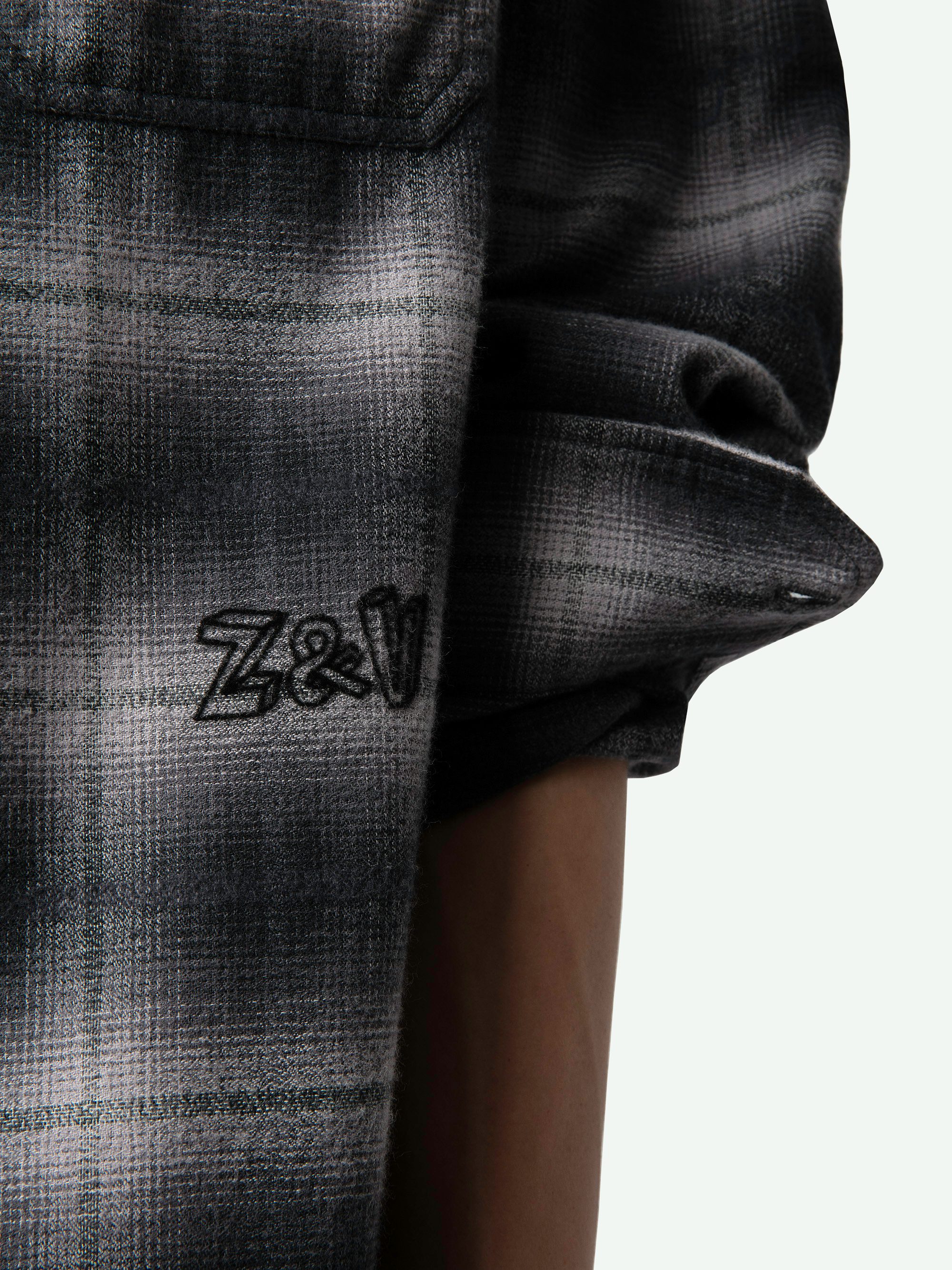 Hemd Stan - Langärmeliges, kariertes Hemd aus Baumwollflanell in Grau mit Muster und „Art Is Truth“-Stickerei.